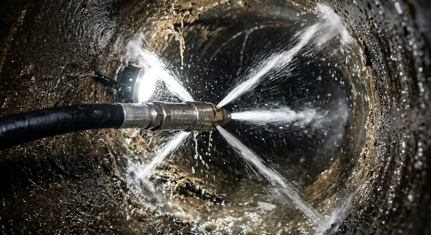 High-pressure hydro jetting nozzle cleaning sewer pipe for Storm Drain Cleaning in Westfield